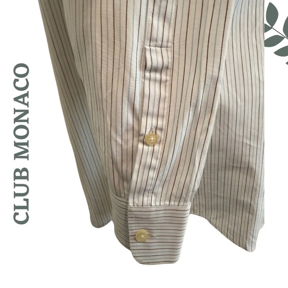 Club Monaco Men’s XL Button-Up Shirt – White with Fine Pinstripes Blue Black - Picture 6 of 7